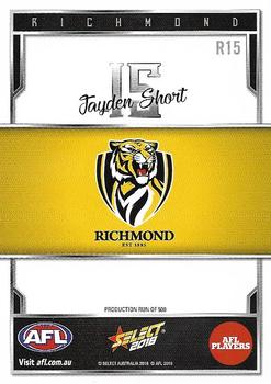2018 Select AFL Club Team Sets - Richmond Tigers #R15 Jayden Short Back